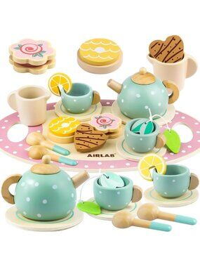 Wooden Tea Set for Kids - Pretend Play Food for Ages 3-5, Fun & Educational